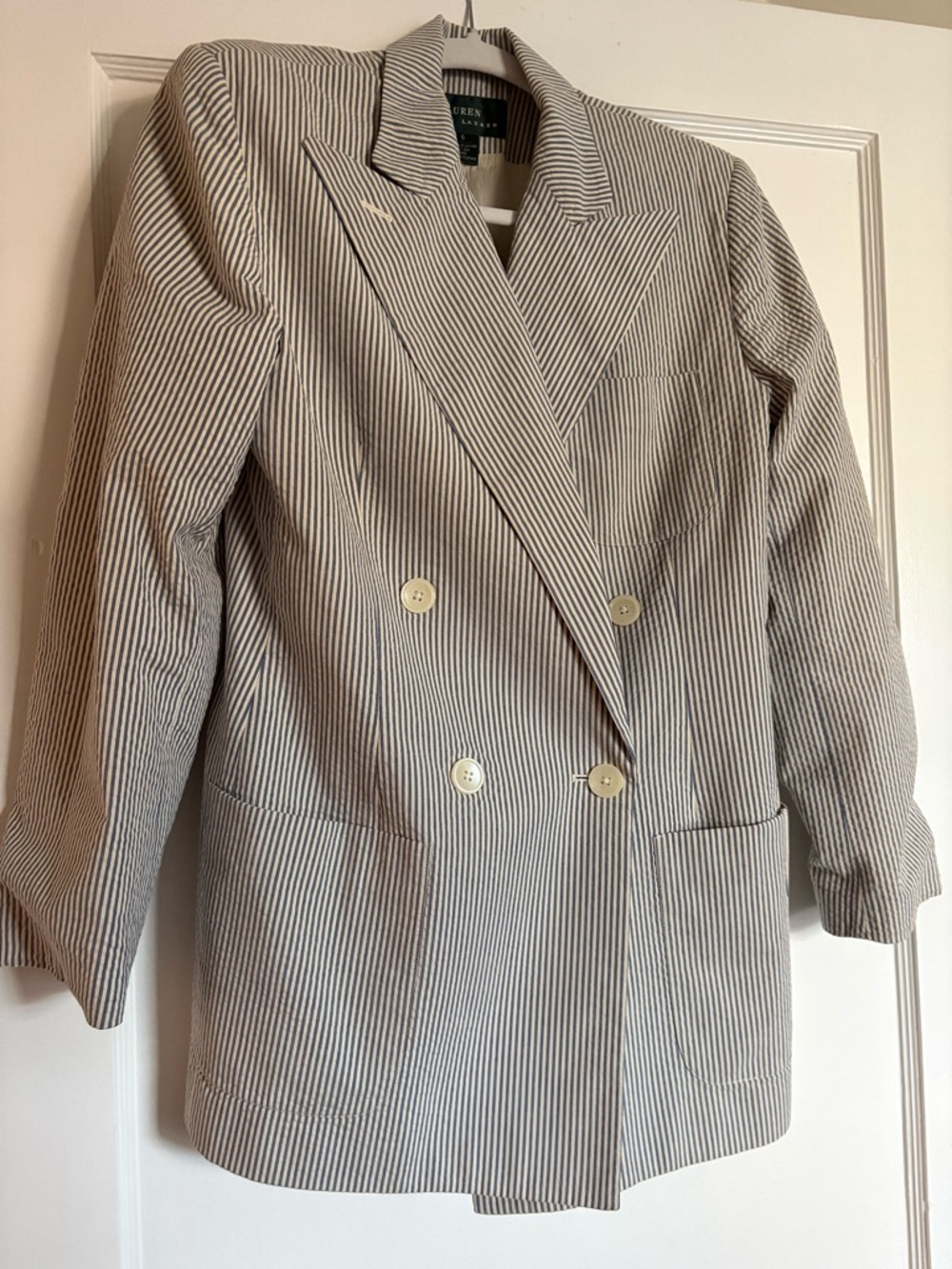 Double-Breasted Striped Blazer Jacket - Neutral Stripe